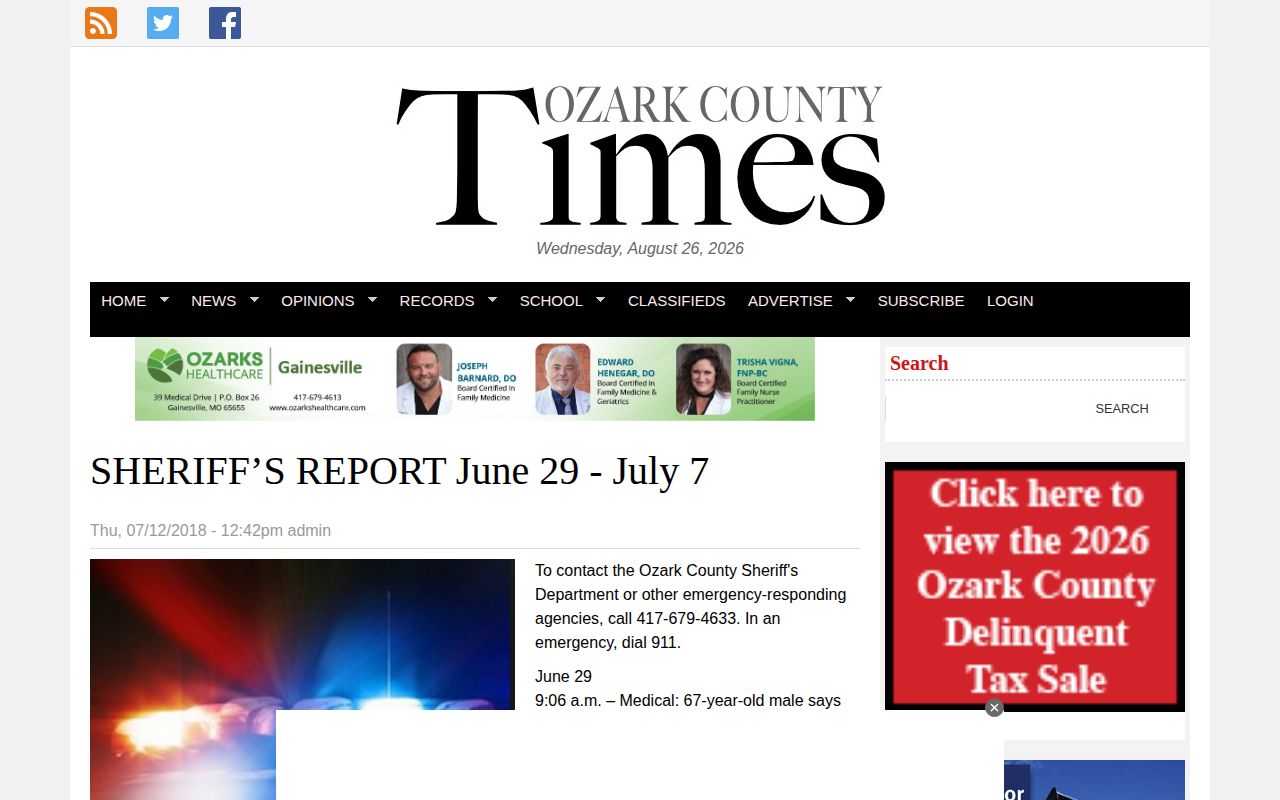 Ozark County Gainesville sheriff report source for arrest records