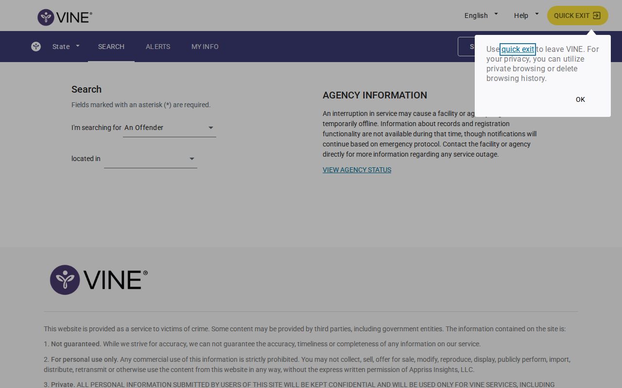 Ozark County Missouri custody record search through Missouri VINE